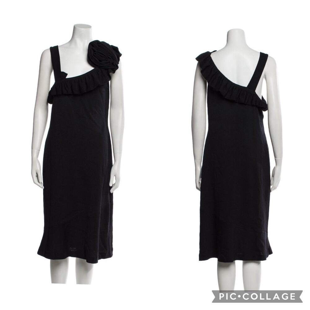 St. John Evening Navy One Shoulder Dress Embellished Flower Size 12 EUC